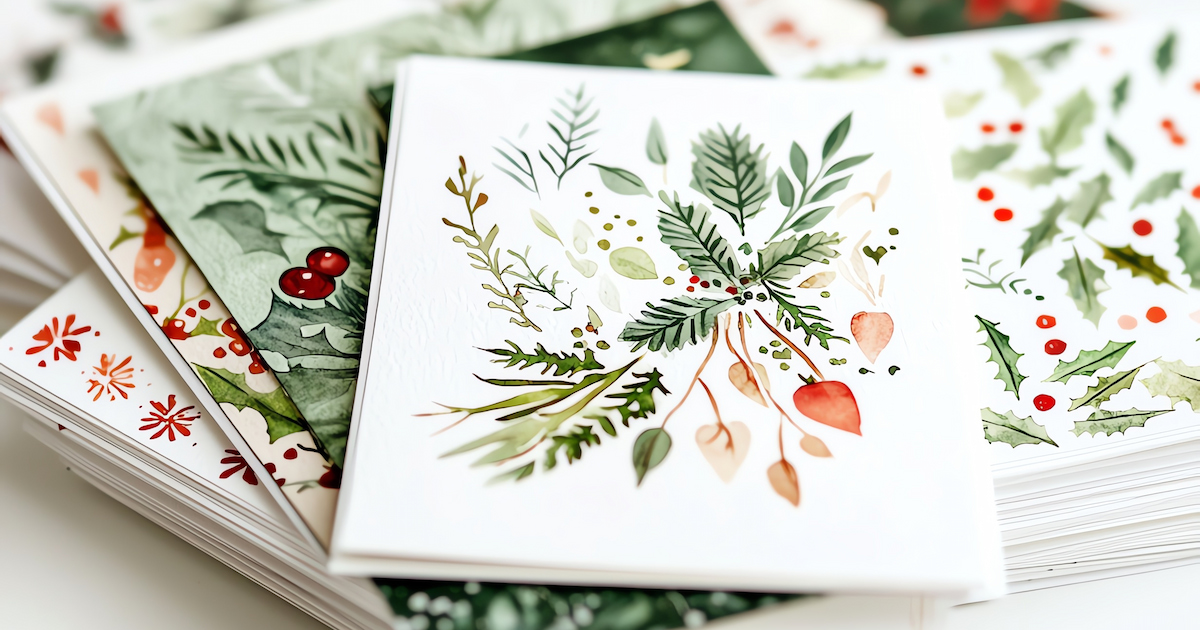 stack of holiday greeting cards